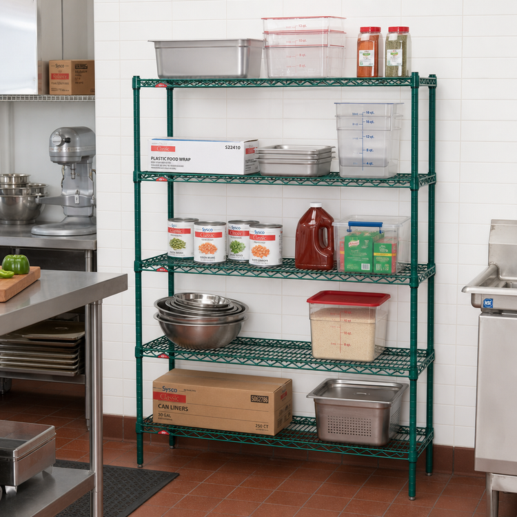 Product image #3 for Metro Super Erecta 48"W x 18"D x 74"H Add-On Wire Shelving Unit with 5 Shelves, Metroseal 3 Epoxy Finish