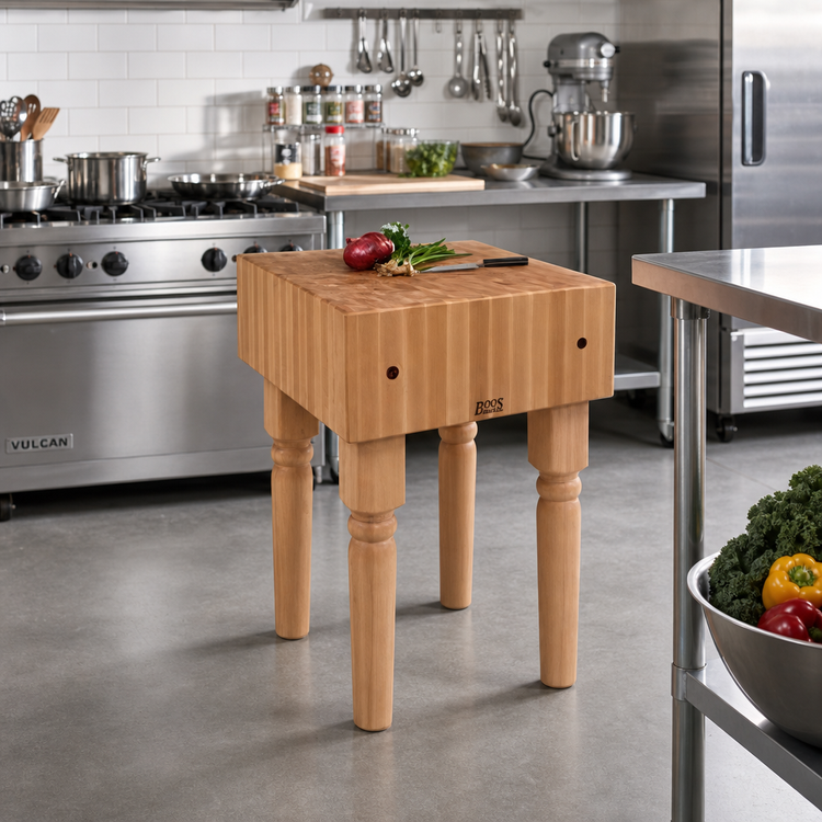 Product image #2 for John Boos Boos Block End-Grain Maple Butcher Block Work Table, 18 x 18 x 34-Inch, 10-Inch Thick Top