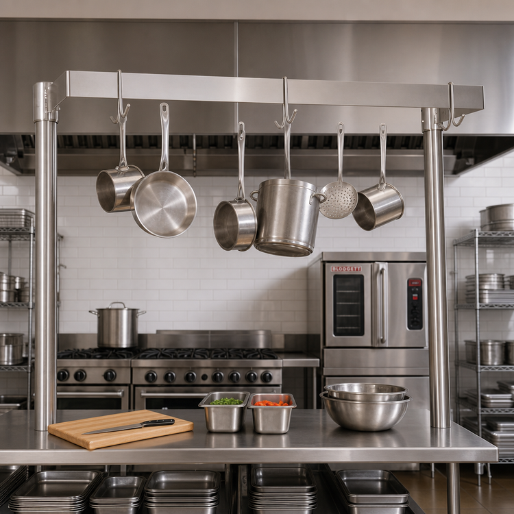 Product image #2 for BK Resources 72-Inch Add-On Pot Rack Bar for APU-72 with 12 Stainless Steel Hooks