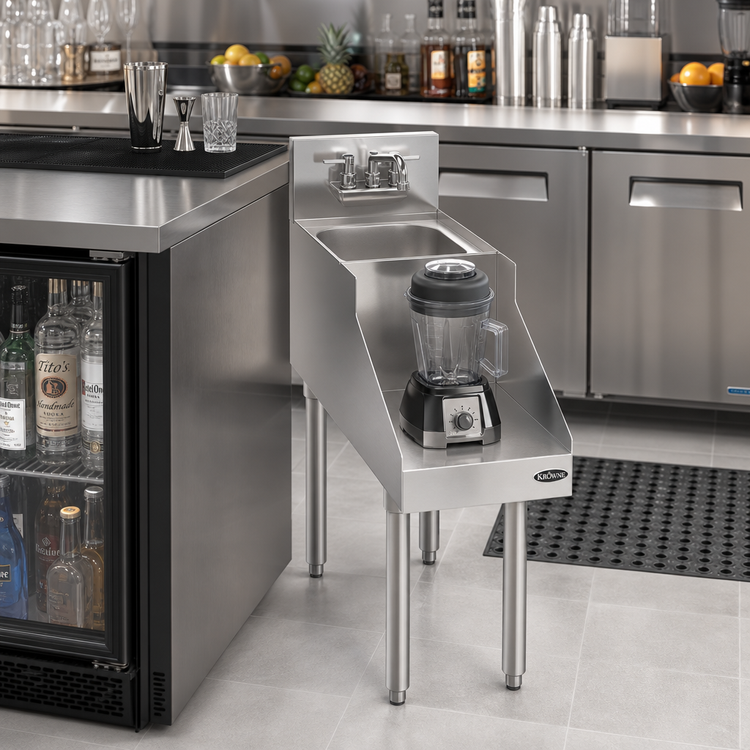 Product image #2 for Krowne Royal Series 12-Inch Freestanding Stainless Steel Underbar Blender Station with Dump Sink and Recessed Blender Shelf