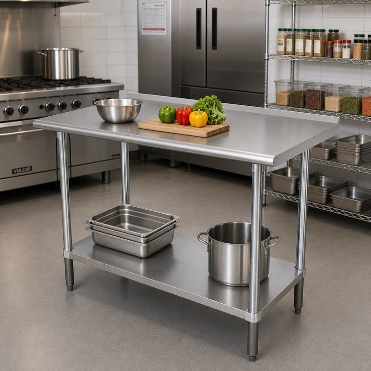 Product image #2 for Advance Tabco Special Value Series 60-Inch x 24-Inch Stainless Steel Work Table with Adjustable Undershelf and 1-1/2-Inch Rear Up-Turn