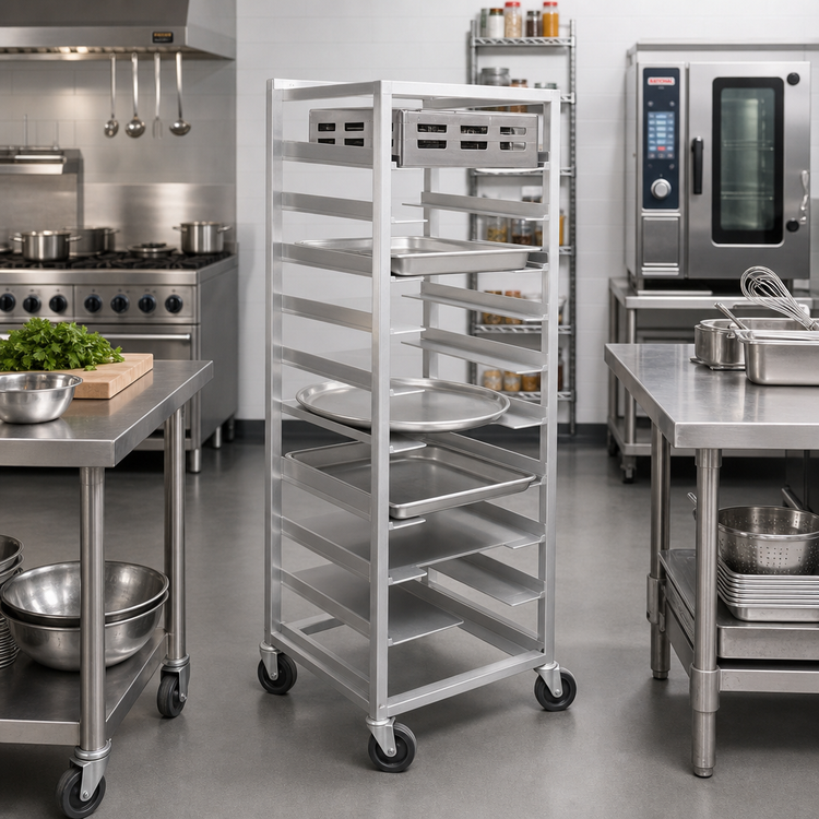 Product image #2 for Channel Manufacturing All-Welded Aluminum Universal Rack, 5-Pan Capacity, 5-Inch Swivel Casters