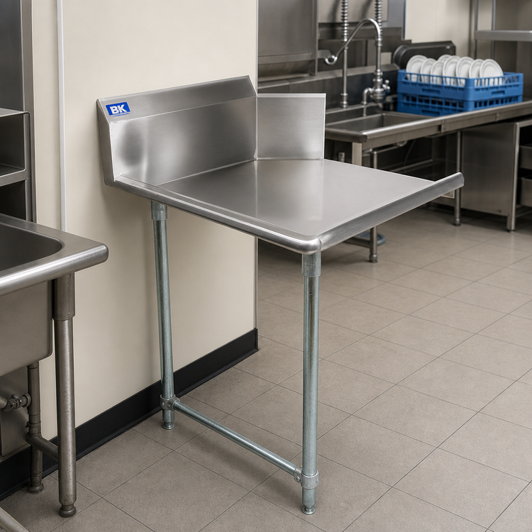 Product image #2 for BK Resources 36-Inch Straight Clean Dish Table, Right-To-Left Operation, 304 Stainless Steel Top, Galvanized Legs