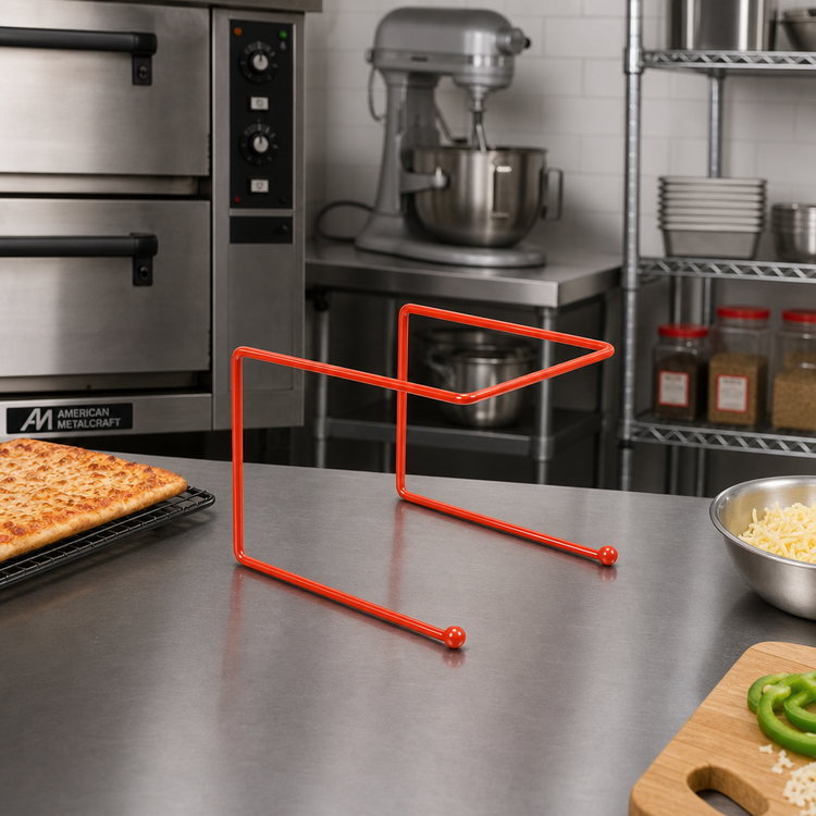 Product image #2 for American Metalcraft Small Square Rubber-Coated Steel Pizza Pan & Screen Stand