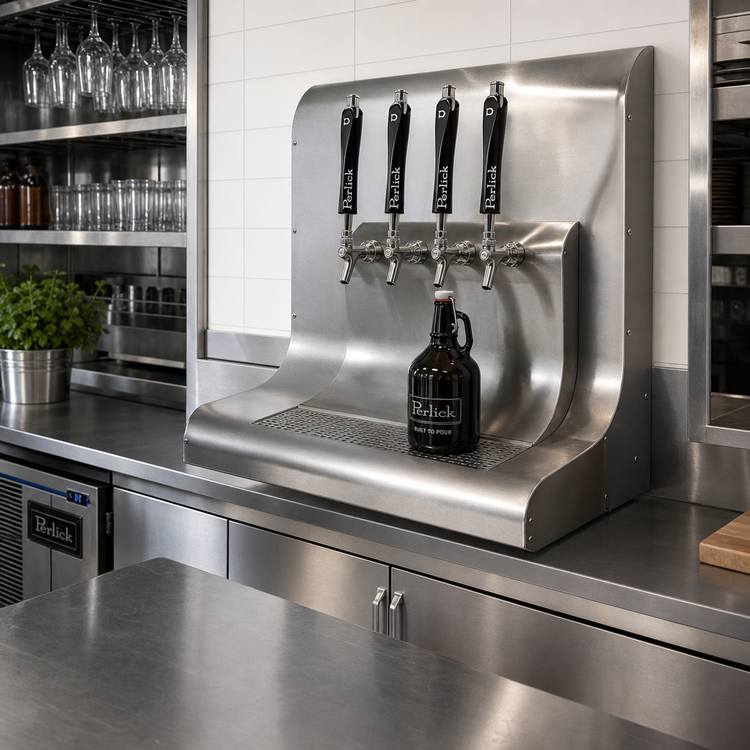 Product image #2 for Perlick Modular Wall-Mount Glycol-Cooled 4-Faucet Draft Beer Dispensing Tower, Bottom Exit