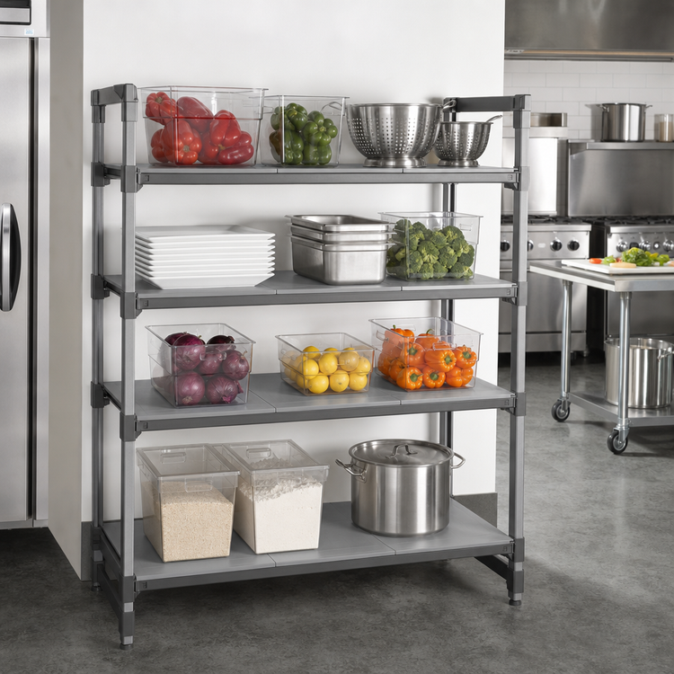 Product image #2 for Cambro Camshelving Basics Plus 18" x 48" 4-Shelf Solid Shelf Kit, Brushed Graphite