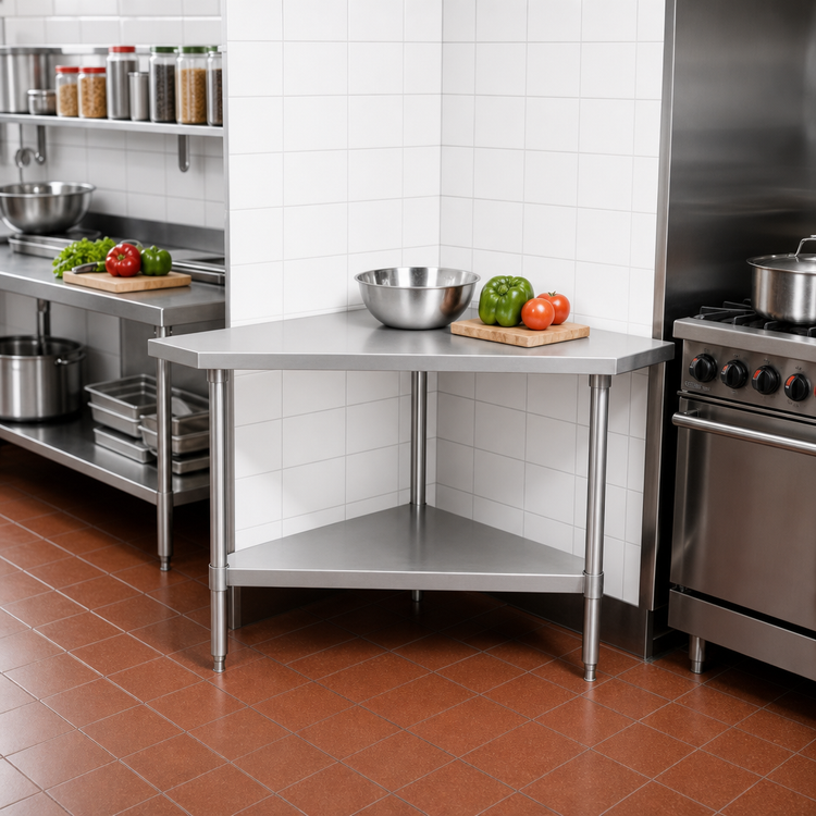 Product image #2 for Mixrite 30 Inch Square 18-Gauge Stainless Steel Corner Work Table with Adjustable Undershelf