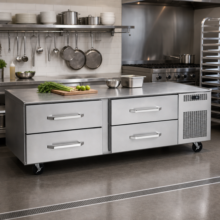 Product image #2 for Randell 120-Inch Three-Section Self-Contained Refrigerated Chef Base with 6 Drawers, Right-Side Compressor