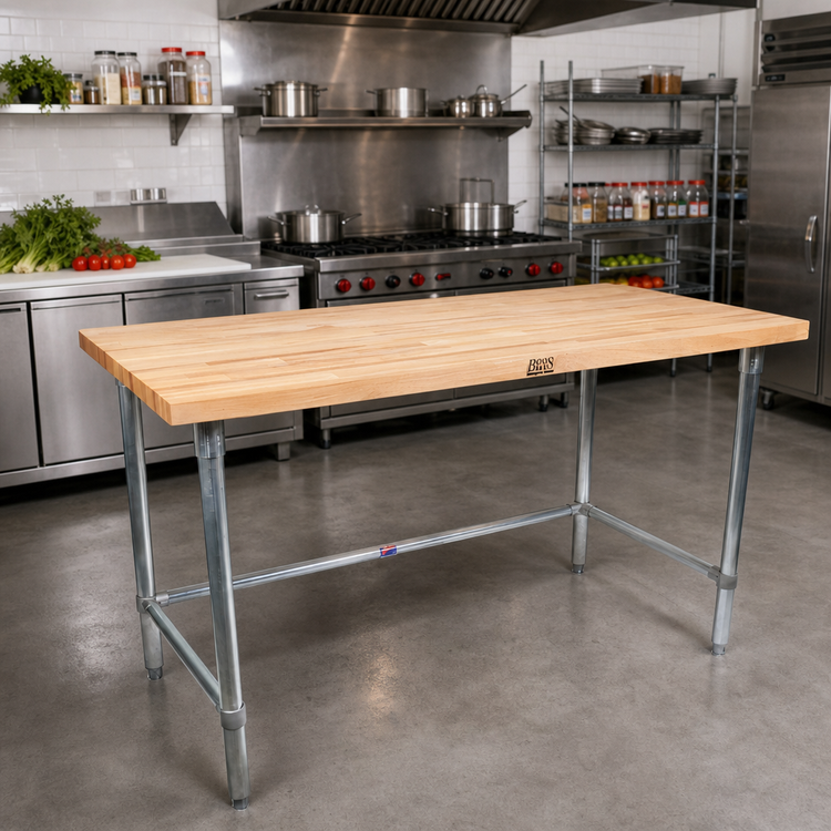 Product image #2 for John Boos SNB09 Wood Top Work Table with Stainless Steel Base, 60 x 30 Inches