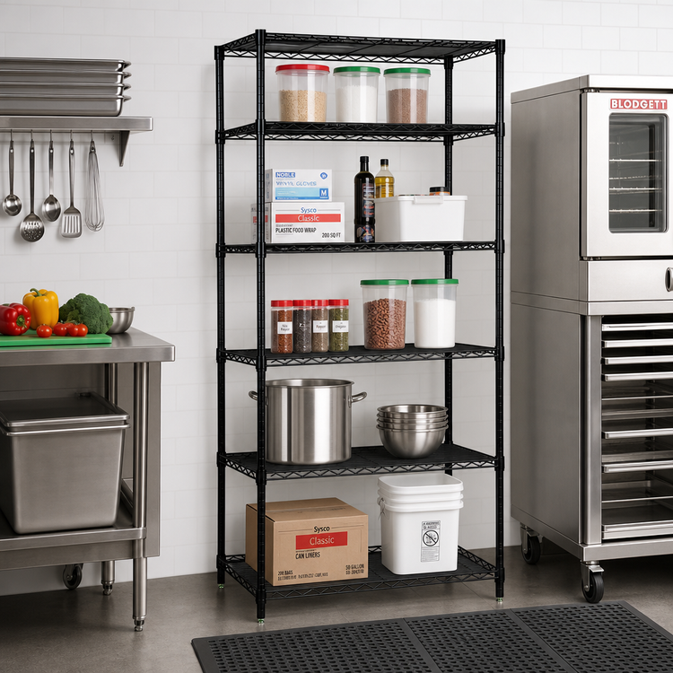 Product image #2 for Quantum 24"W x 24"D x 63"H Wire Shelving Starter Kit with 5 Shelves, Black Epoxy Antimicrobial Finish