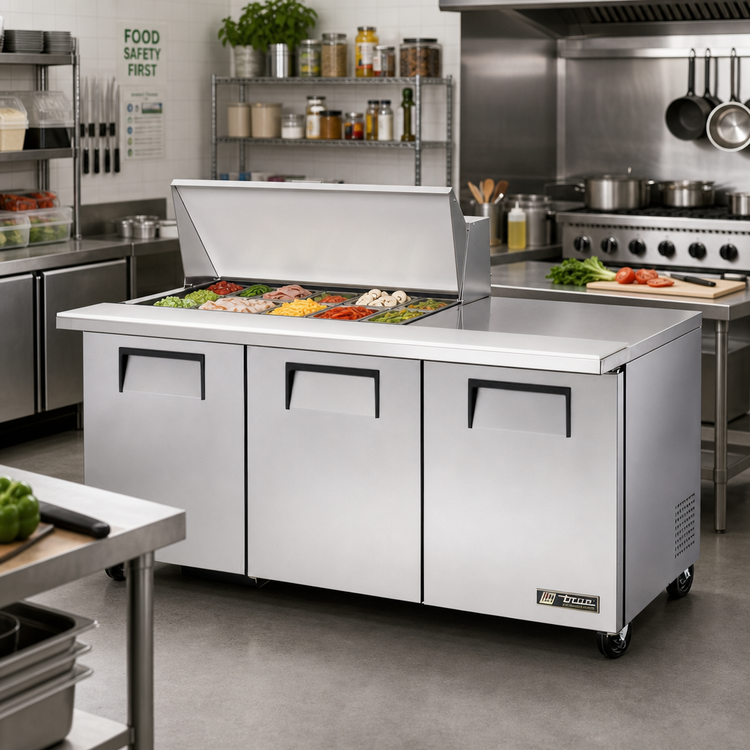Product image #2 for True Manufacturing 72-Inch Mega Top Three-Section Sandwich/Salad Prep Table with 15 1/6-Pan Capacity