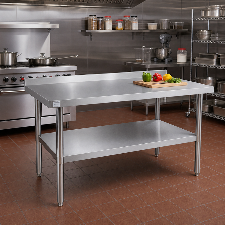 Product image #2 for 84-Inch Stainless Steel Work Table with 2-Inch Backsplash and Galvanized Undershelf