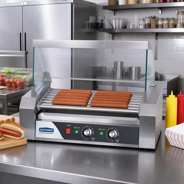 Product image #2 for Sapphire Stainless Steel Hot Dog Roller Grill, 12 Hot Dog Capacity, 5 Rollers