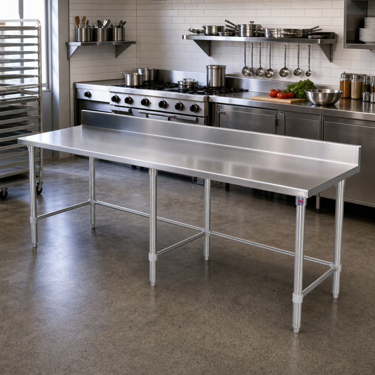Product image #2 for John Boos Stallion 144-Inch x 36-Inch Stainless Steel Work Table with 5-Inch Backsplash