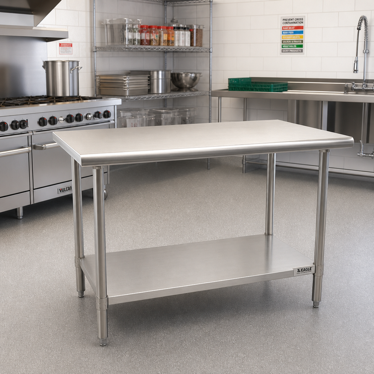 Product image #2 for Eagle Group BlendPort® EL Series 60"W x 24"D Flat Top Stainless Steel Work Table with Galvanized Undershelf