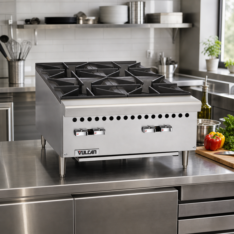 Product image #2 for Vulcan 12-Inch Countertop Gas Hotplate with 2 Open Burners, Stainless Steel, Natural Gas/LP Convertible