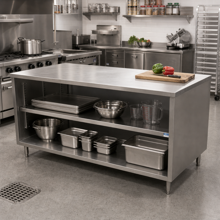 Product image #2 for BK Resources 72-Inch x 30-Inch Stainless Steel Chef Table with Open Front Cabinet Base