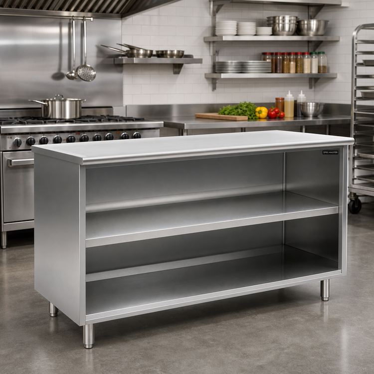 Product image #2 for Spec-Master 72-Inch Open Front Stainless Steel Plate Cabinet with Fixed Shelf