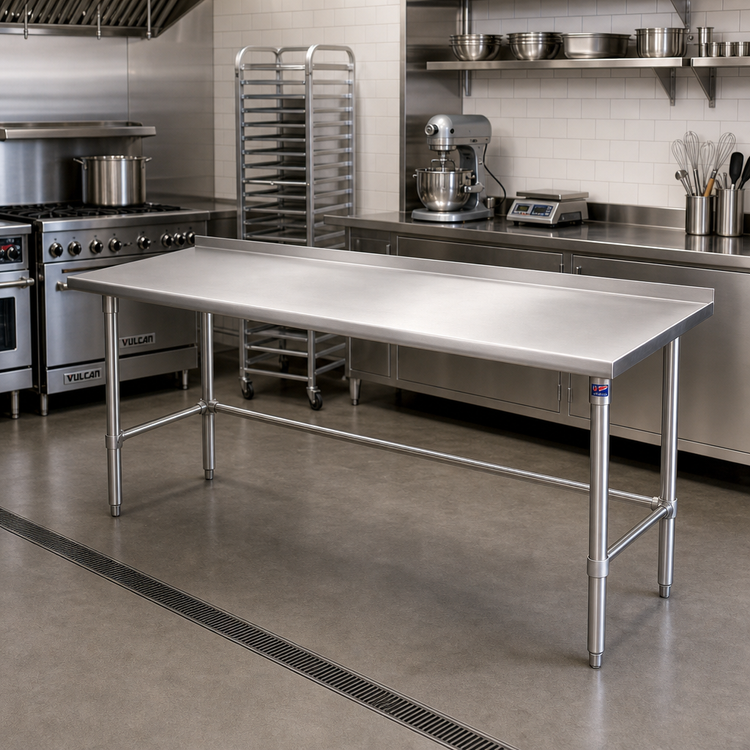 Product image #2 for John Boos Stallion 108"W x 24"D Stainless Steel Work Table with 1-1/2" Rear Riser and Stallion Safety Edge