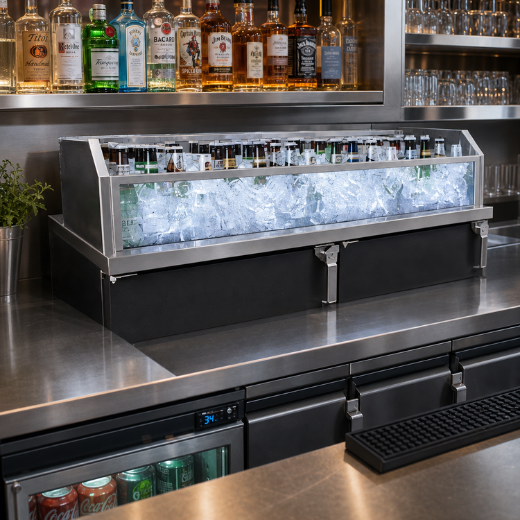 Product image #2 for Glastender GDU-16X90 Back Bar Glass Ice Display Unit for Bottled Beverages, 90-Inch W x 16-Inch D x 9-Inch H