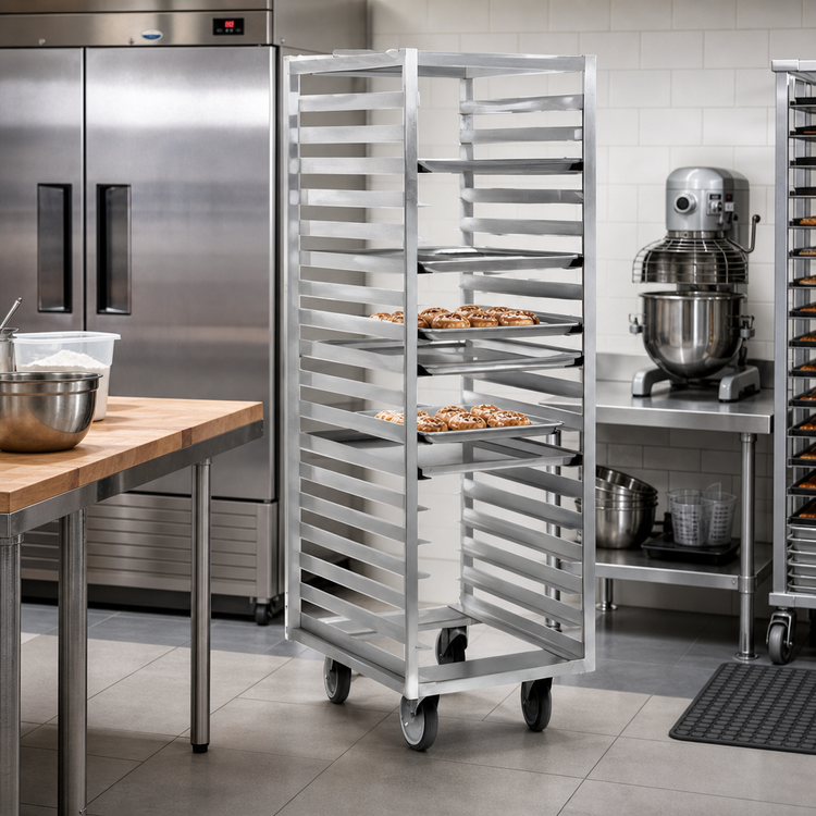 Product image #2 for Panco Aluminum Roll-In Refrigerator Rack, 18-Tray Capacity, 3-Inch Centers