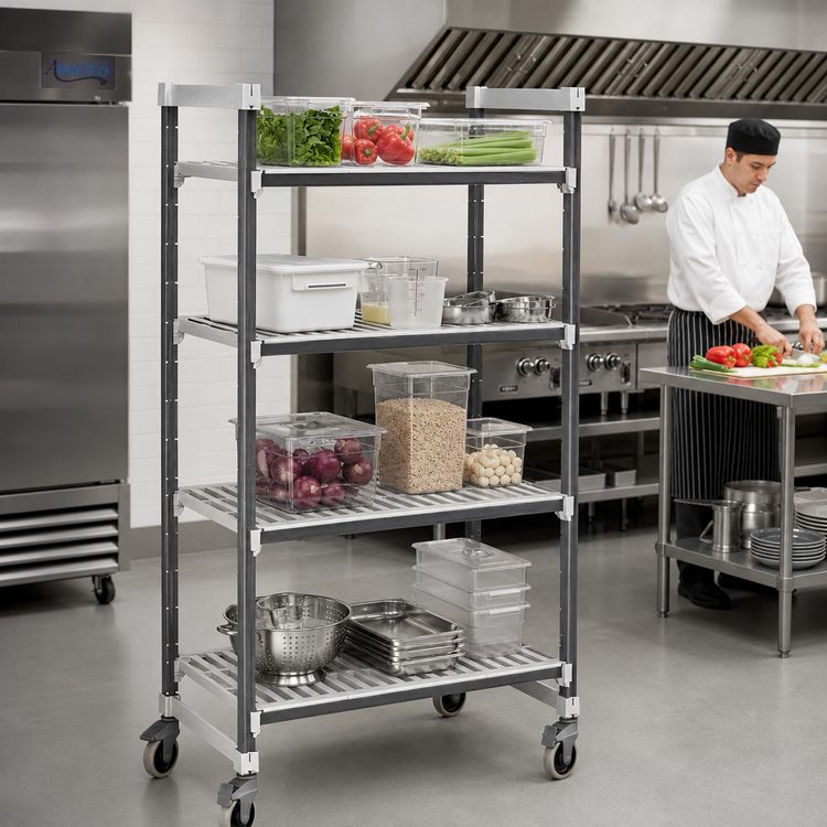 Product image #2 for Cambro Camshelving Elements XTRA 4-Shelf Vented Mobile Starter Unit, 21 x 54 x 78-1/4 Inches, Speckled Gray