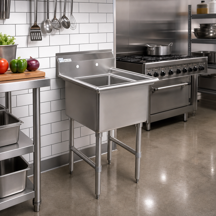 Product image #2 for 1-Compartment Economy Stainless Steel Floor Model Sink with 24 x 24 x 12-Inch Compartment and 9-Inch Backsplash