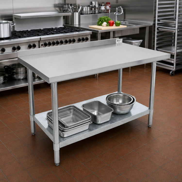 Product image #2 for John Boos Stallion Budget Stainless Steel Work Table with 1-1/2" Rear Riser and Galvanized Undershelf, 84" x 24"