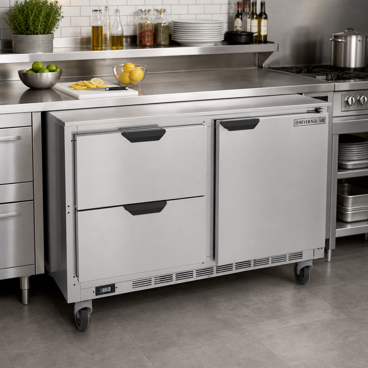 Product image #2 for Beverage-Air UCRD48AHC-2 Two-Section Undercounter Refrigerator with 2 Drawers and 1 Solid Door, 48 Inch, 13.9 Cu. Ft.