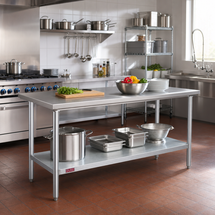 Product image #2 for Duke 48-Inch x 30-Inch Stainless Steel Work Table with Galvanized Undershelf and Posts