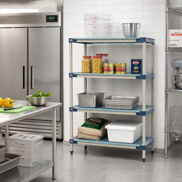 Product image #2 for MetroMax 4 All-Polymer Add-On Shelving Unit with 4 Open Grid Shelves, 30W x 24D x 63H, Blue