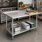 Thumbnail image #2 for Advance Tabco FMG-244 48" x 24" 16-Gauge 304 Stainless Steel Work Table with Adjustable Galvanized Undershelf and 1-1/2" Rear Backsplash