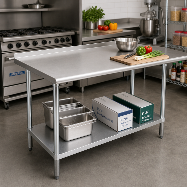 Product image #2 for Advance Tabco 48" x 24" 16-Gauge 304 Stainless Steel Work Table with Adjustable Galvanized Undershelf and 1-1/2" Rear Backsplash