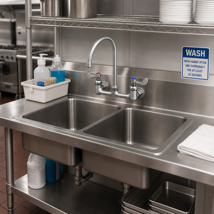 Product image #2 for T&S Brass Double Pantry Mixing Faucet, Wall Mount, 8 Inch Centers, 8 3/4-Inch Swivel Gooseneck