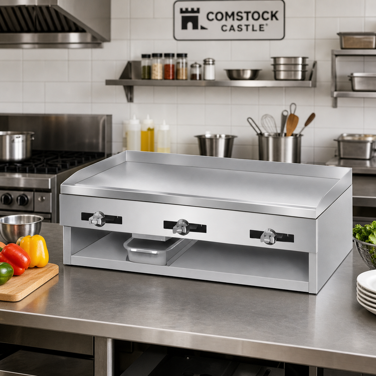 Product image #2 for Comstock-Castle 36-Inch Countertop Gas Griddle with Deep Frame, Smooth Steel Plate, and Manual Controls