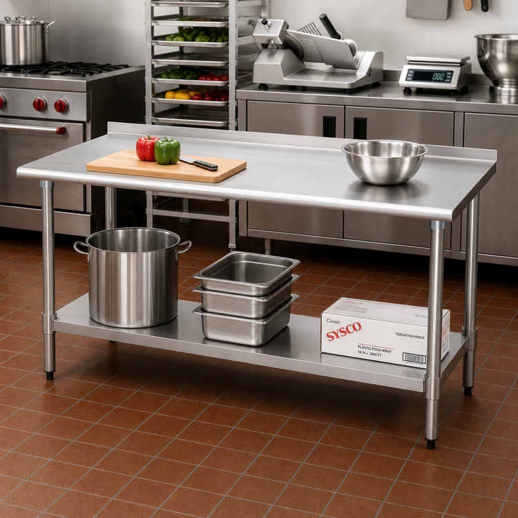 Product image #2 for Eagle Group Spec-Master 48-Inch x 24-Inch 14-Gauge 300-Series Stainless Steel Work Table with 1-1/2-Inch Rear Up-Turn and Undershelf