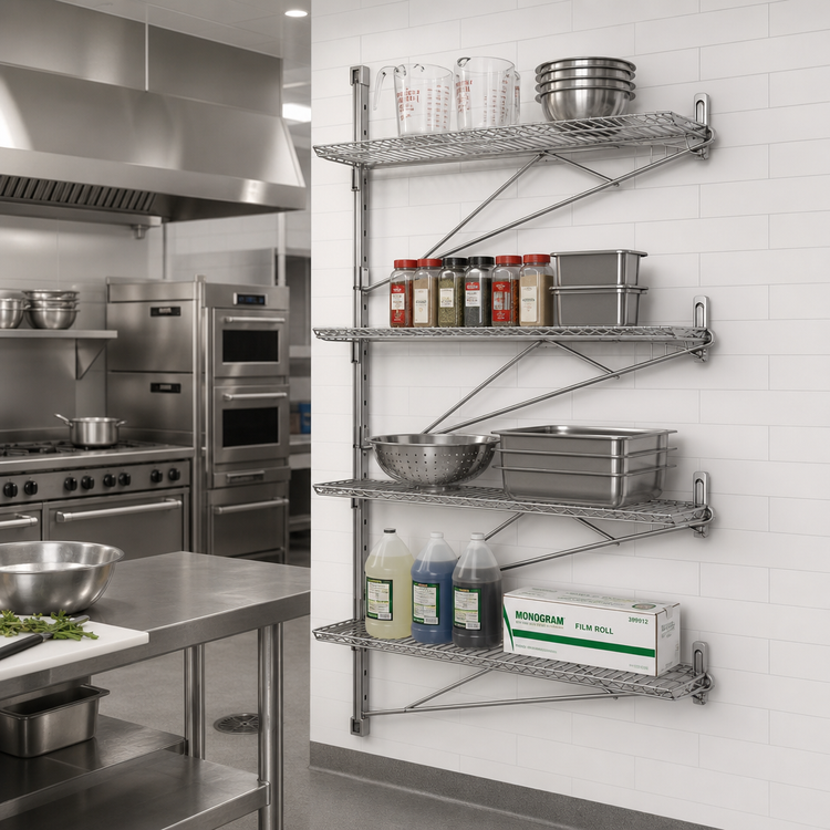 Product image #2 for Eagle Group Adjustable Post Wire Wall Mount End Unit for 14-Inch Deep Shelves, 63-Inch Posts, Stainless Steel