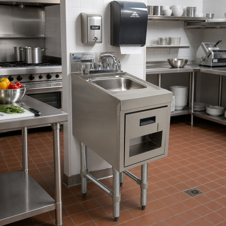 Product image #2 for Advance Tabco Underbar Basics Free Standing Hand Sink with Soap and Towel Dispensers, 15-Inch Wide