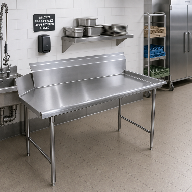 Product image #2 for Advance Tabco Left-Hand Clean Straight Stainless Steel Dish Table, 71 x 30 x 44 Inches, 10-1/2-Inch Backsplash