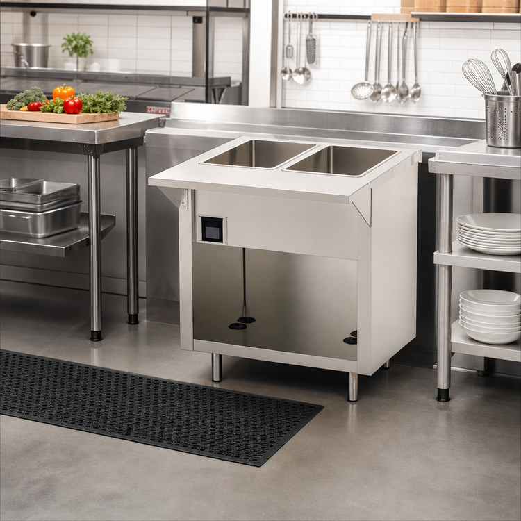 Product image #2 for Duke Thurmaduke Electric Ganged Waterless Well Food Warmer, 2-Well, Stainless Steel Top, Open Storage Base