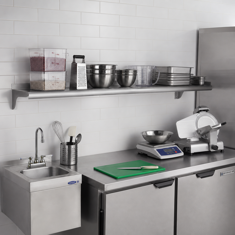 Product image #2 for Eagle Group 96-Inch x 10-Inch Wall-Mounted Stainless Steel Shelf, 14 Gauge Type 304