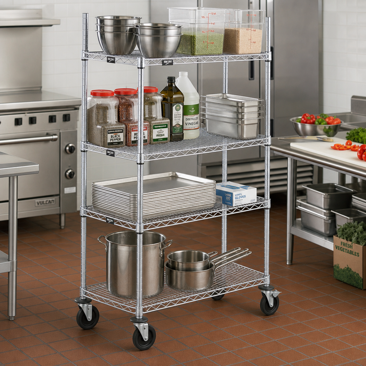 Product image #2 for Metro Super Erecta 4-Shelf Wire Stem Caster Cart, 36 x 21 x 69 Inches, Chrome, 600 lb. Capacity