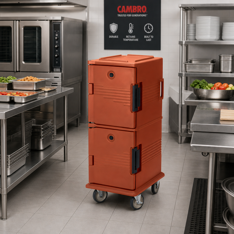 Product image #3 for Cambro Ultra Camcart® Double-Compartment Non-Electric Front-Loading Insulated Food Pan Carrier, Brick Red
