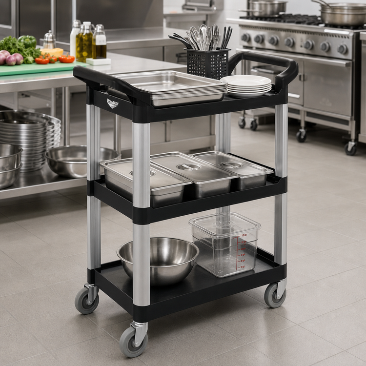 Product image #2 for Vollrath Black Multi-Purpose Bus Cart, 3-Shelf, 300 lb Capacity