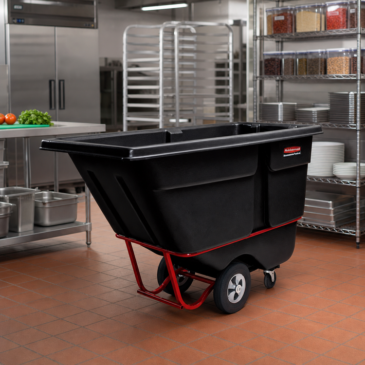 Product image #2 for Rubbermaid Commercial Heavy-Duty Rotational Molded Tilt Truck, 1 Cubic Yard, 2100 lb Capacity, Black