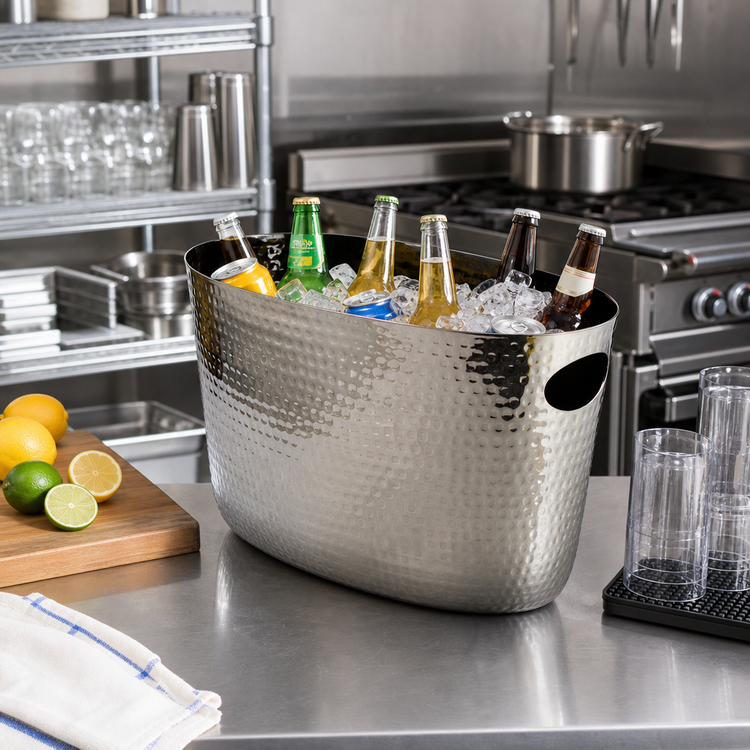 Product image #2 for American Metalcraft Hammered Aluminum Oval Beverage Tub, 7-3/4 Qt., Black