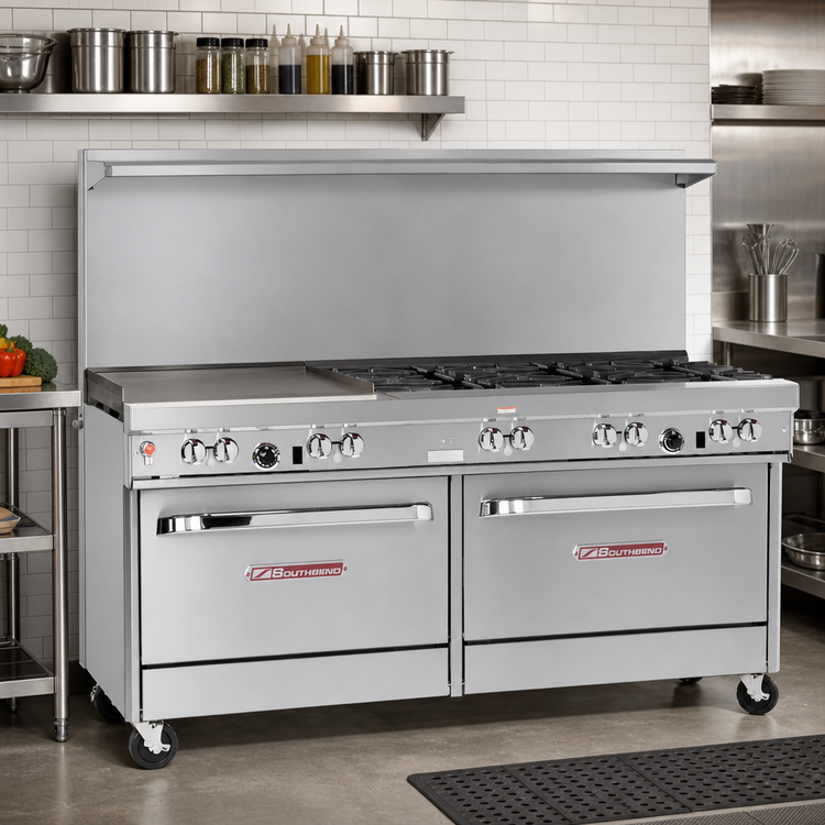 Product image #2 for Southbend Ultimate 60-Inch Gas Restaurant Range with 48-Inch Thermostatic Griddle, Open Burners, and Cabinets