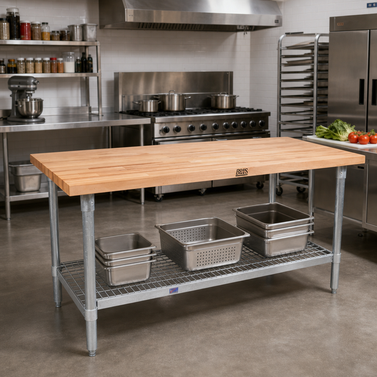 Product image #2 for 84-Inch x 30-Inch Wood Top Work Table with Galvanized Open Base and Adjustable Undershelf