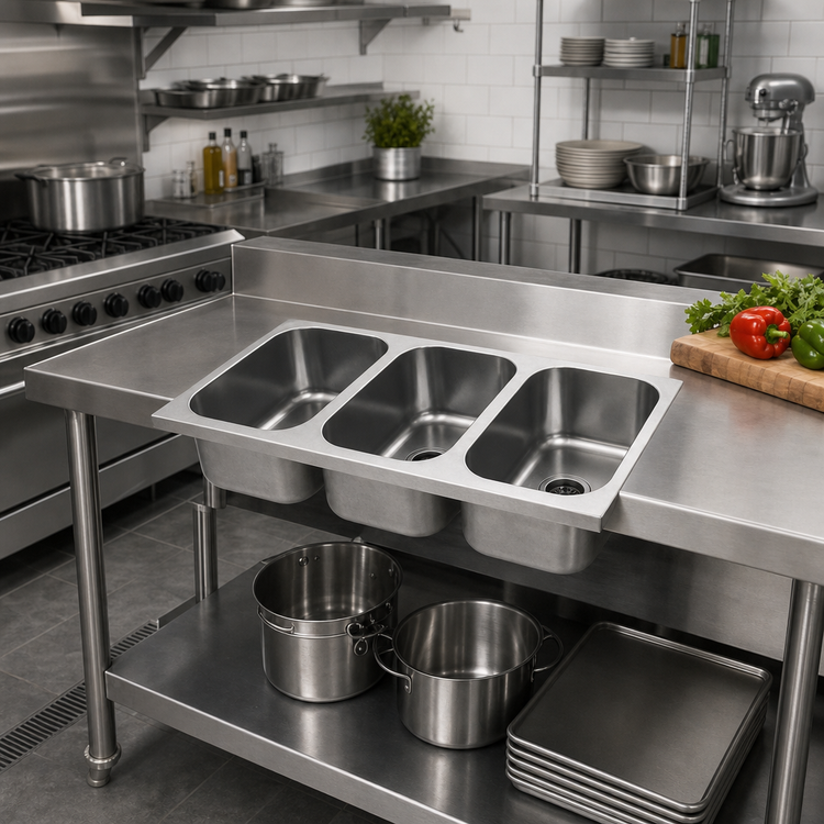Product image #2 for Eagle Group Three Compartment Weld-In Sink with 10 x 14 x 9-1/2 Inch Bowls