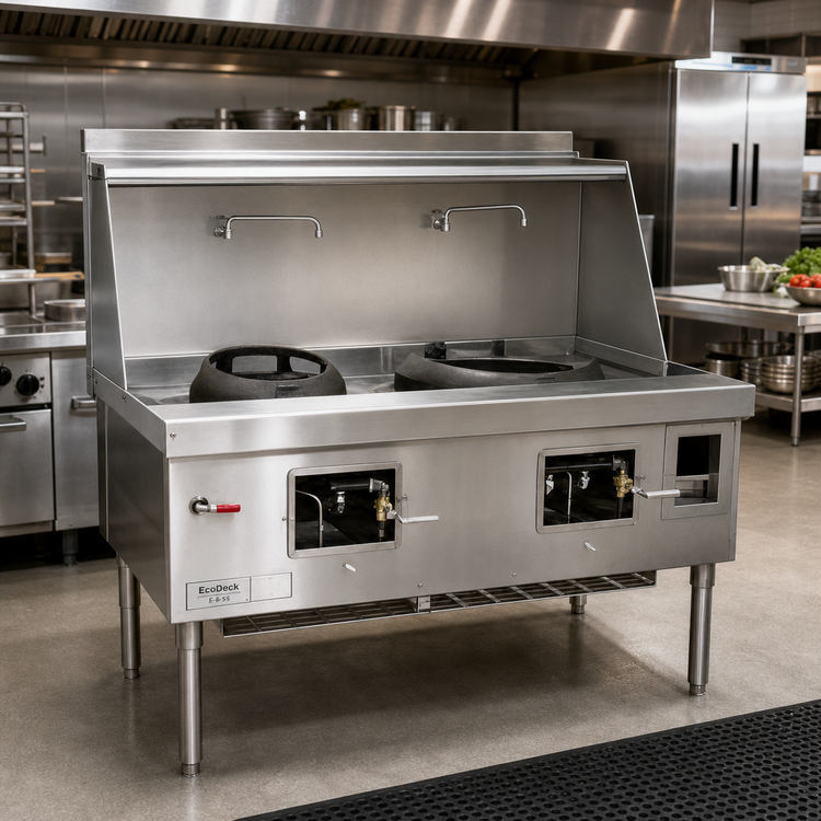 Product image #2 for EcoDeck E-6-SS 6-Chamber Waterless Gas Wok Range with Sink and Water Wash Bar